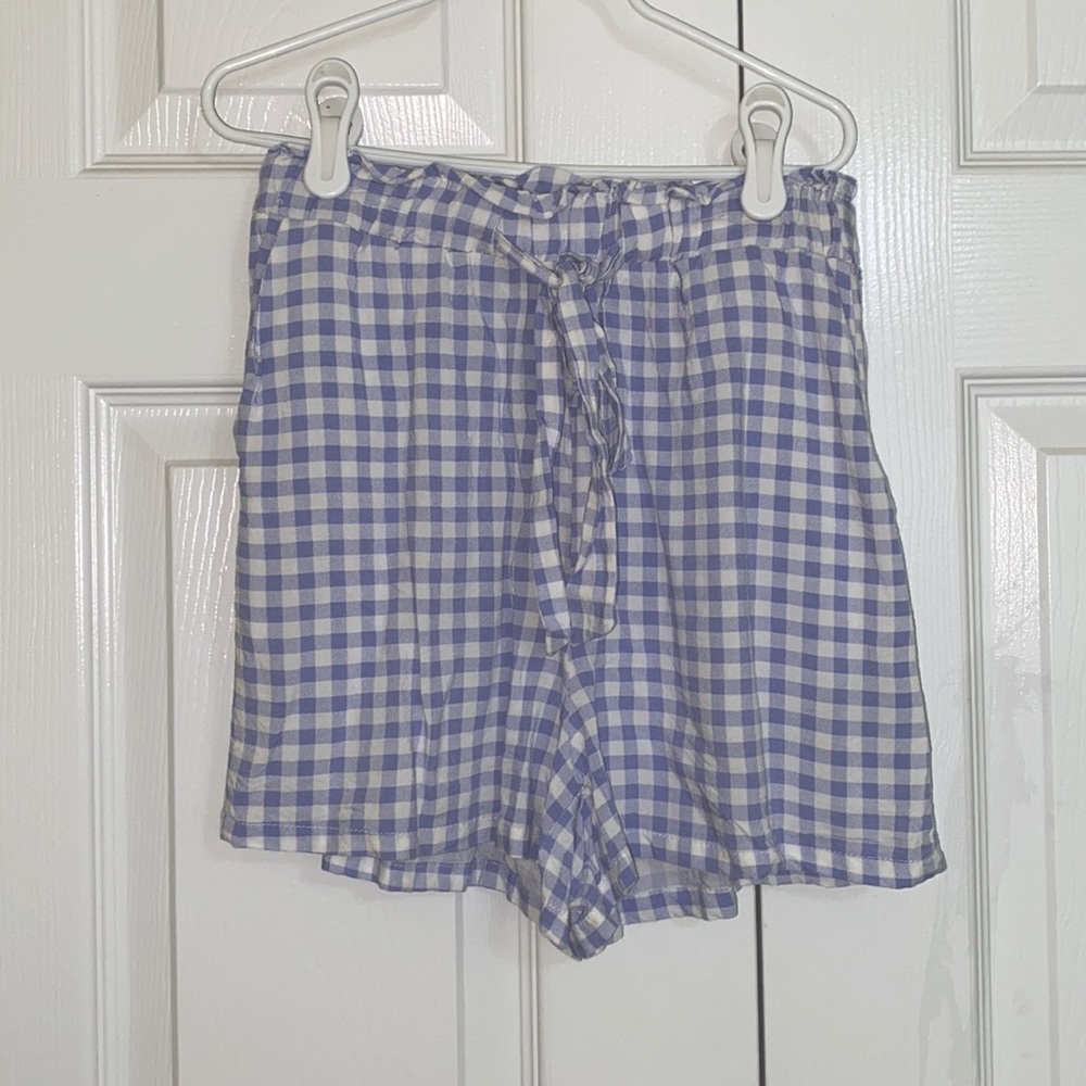 Blue Gingham Paperbag Shorts